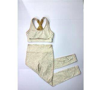Fabletics Motion365 Women Small Tan Leopard Sports Bra and Leggings Set